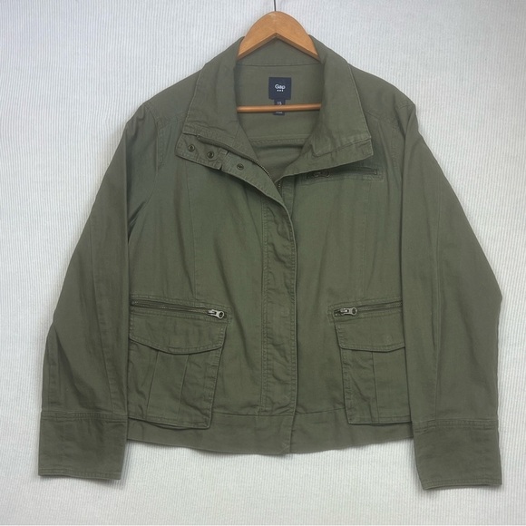GAP Women’s XL Utility Swing Jacket Linen Cotton Blend Army Green - Picture 1 of 10